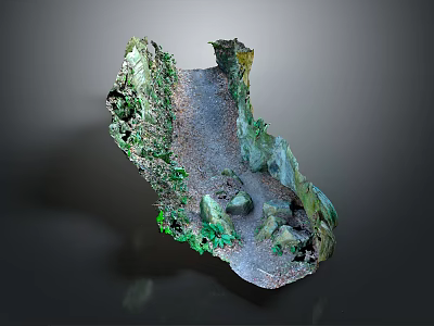 Rocky Terrain Model With Lush Green Vegetation And Gravel Path Details 3d model