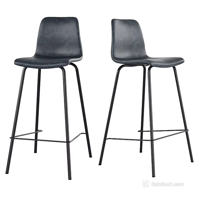 Black Bar Stools With Leather Seats And Metal Legs Modern Sleek Design 3d model 