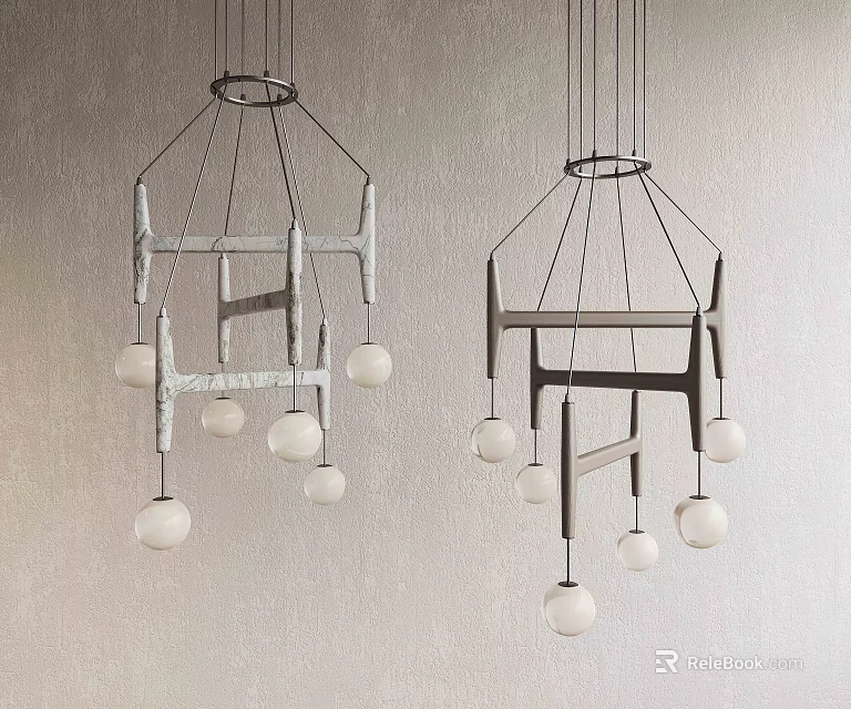 Modern Chandelier Design With Metal Frame And White Spherical Lights For Interior Decoration 3d model 