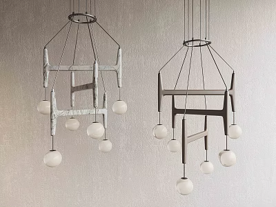 Modern Chandelier Design With Metal Frame And White Spherical Lights For Interior Decoration 3d model