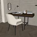 Wooden Desk And Beige Chair Set With Table Lamp Books And Green Plant