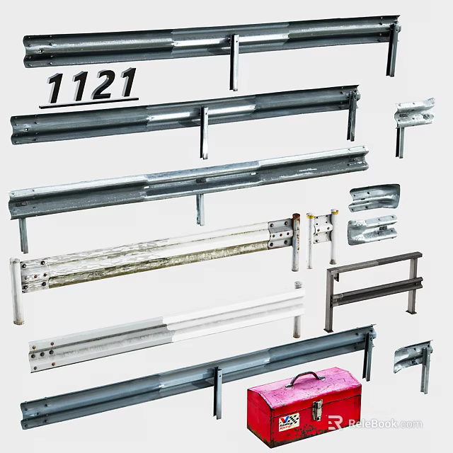 Road Facilities With Metal Guardrails And Safety Components For Highways 3d model 