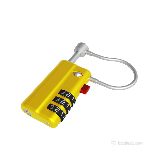 Secure Yellow Combination Lock With Metal Digit Dials And Silver Shackle 3d model