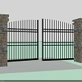 Classic Entrance Gate Design With Black Iron Fence And Stone Pillars
