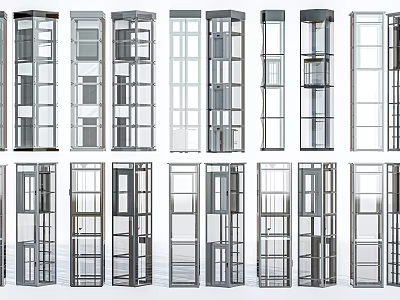 Various Elevator Design Styles With Metal Frames And Glass Panels 3d model