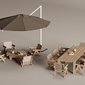 Log outdoor tables and chairs outdoor dining table umbrellas outdoor leisure tables and chairs 3d model