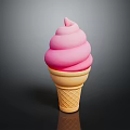 Creamy Pink Swirl Ice Cream in Golden Waffle Cone on Dark Background