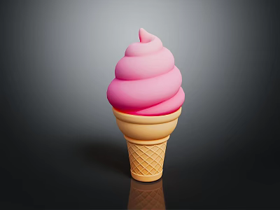 Creamy Pink Swirl Ice Cream in Golden Waffle Cone on Dark Background 3d model