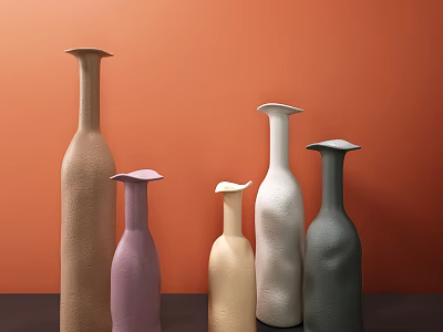 Modern Ceramic Vases In Various Colors With Orange Background And Different Heights 3d model