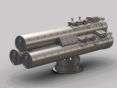 Dual Barrel Metal Military Weapon Launcher With Base Mount And Mechanical Components 3d model