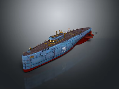 Detailed Model Ship With Blue Hull Red Bottom And Number 78 Deck Equipment And Lights 3d model