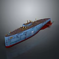 Detailed Model Ship With Blue Hull Red Bottom And Number 78 Deck Equipment And Lights