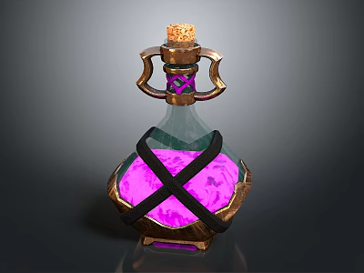 Exquisite Sculpture Carving Of Decorative Bottle With Cork Stopper And Pink Glowing Gemstone 3d model