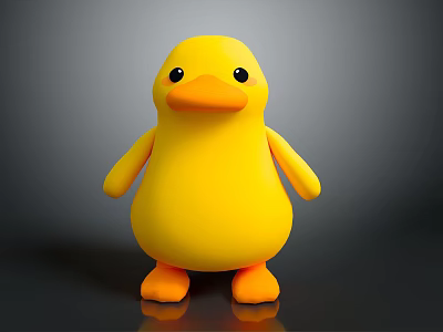 Cute Yellow Duck Doll with Black Eyes Orange Beak and Feet on Smooth Black Surface 3d model