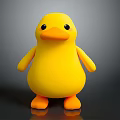 Cute Yellow Duck Doll with Black Eyes Orange Beak and Feet on Smooth Black Surface