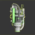 Industrial Equipment With Silver Metallic Structure Green Components Pipes And Connecting Wires
