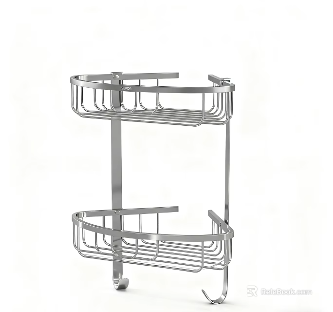 Double Tiered Stainless Steel Bathroom Shelf With Curved Design For Corner Storage 3d model 