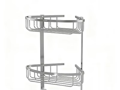 Double Tiered Stainless Steel Bathroom Shelf With Curved Design For Corner Storage 3d model