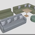 Modern Living Room Furniture Set With Grey Green Sofas Coffee Table Ottoman And Cushions