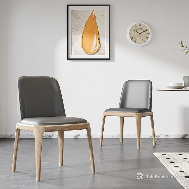 Modern Minimalist Dining Chairs With Leather Backrest And Wooden Legs In Simple Interior 3d model 
