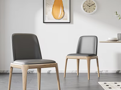 Modern Minimalist Dining Chairs With Leather Backrest And Wooden Legs In Simple Interior 3d model