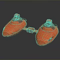 Two Shiny Orange Connected Futuristic Vehicles With Cockpits On Dark Background