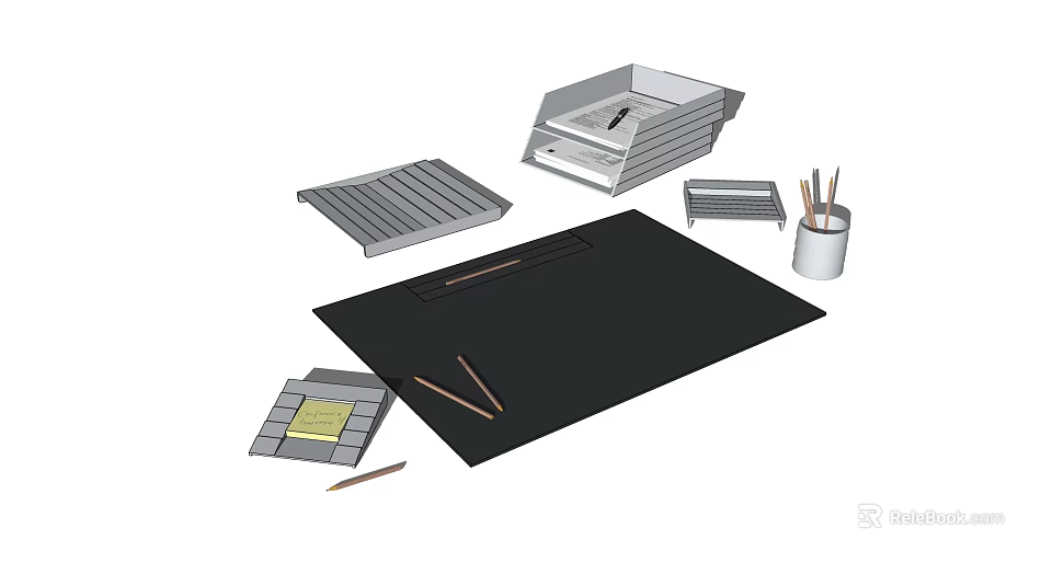 Desktop Decorative Ornament Set With File Tray Pen Holder Notebook Mat And Pencils 3d model 