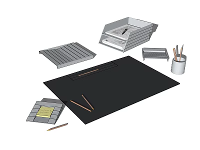 Desktop Decorative Ornament Set With File Tray Pen Holder Notebook Mat And Pencils 3d model