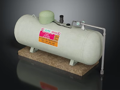 Light Green Gas Cylinder With Green Cap Pipes Valves And Pink Orange Label On Base 3d model