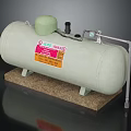 Light Green Gas Cylinder With Green Cap Pipes Valves And Pink Orange Label On Base