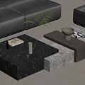 Modern Black Marble Coffee Table With Green Plant Vase Tray And Magazine In Living Room