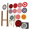 Sports Equipment With Various Colorful Circular Targets And Wooden Target Stands
