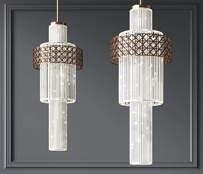 Modern Luxury Crystal Pendant Lights With White Strands And Brown Decorative Rings 3d model