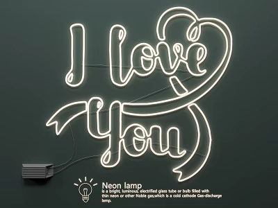 Neon Lamp Combination With I Love You Design For Room Wall Decor 3d model