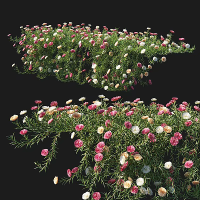 Vibrant Flowers and Plants with Lush Branches in Pink White and Yellow Tones 3d model