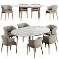 Modern Oval Dining Table Set With Marble Tabletop And Grey Upholstered Chairs 3d model