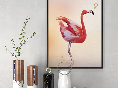 Elegant Flamingo Wall Art With Decorative Vases And Home Decor Accents 3d model