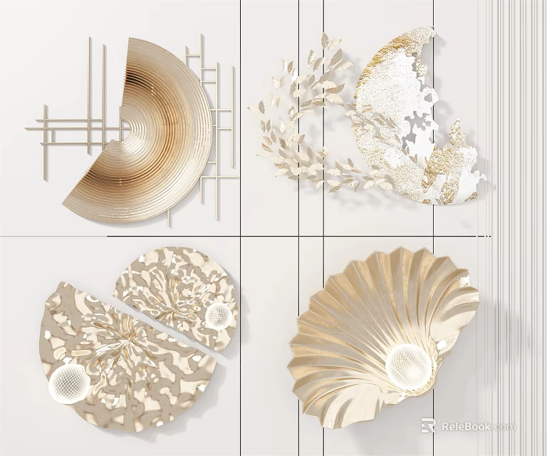 Modern Golden Beige Shell Shaped Wall Decor With Intricate Patterns For Home Interior 3d model