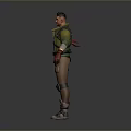 Casual Life Supplies With Green Coat Red Gloves Brown Pants Knee Pads And Backpack