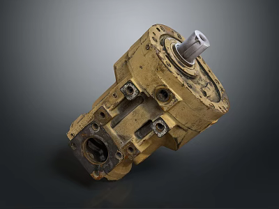 Old Yellow Industrial Mechanical Part With Worn Metal Structure And Holes 3d model