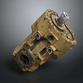 Old Yellow Industrial Mechanical Part With Worn Metal Structure And Holes