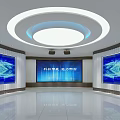 Modern Digital Hall Interior With Large Screens And Display Panels 3d model