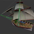 Detailed Sailboat Model With Unfurled Sails And Wooden Hull Intricate Design