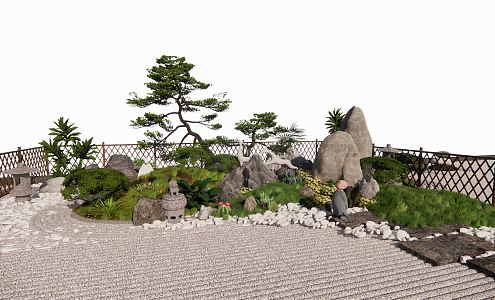 New Chinese style landscape sketch courtyard landscape sketch dry landscape courtyard landscape Zen landscape stone landscape tree 3d model