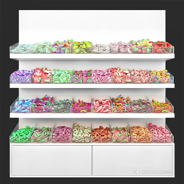 Colorful Candy Display Shelf with Transparent Containers and Multi Layer Design 3d model 