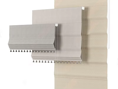 Light Gray and Beige Window Blinds with Tassel Details and Folding Design for Home Decoration 3d model