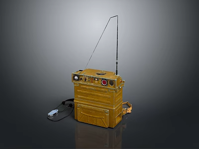 Yellow Military Weapon Device With Antenna Control Panel Buttons And Cable For Field Operations 3d model