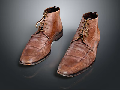 Brown Leather Mid Top Lace Up Shoes With Classic Design And Vintage Style 3d model