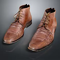 Brown Leather Mid Top Lace Up Shoes With Classic Design And Vintage Style