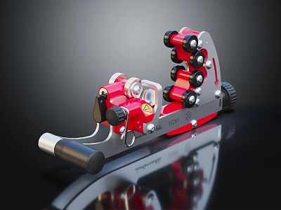Red Heavy Duty Mechanical Tool With Multiple Rollers And Metal Structure Device 3d model